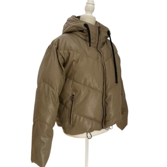 Daniela Cortez Eco Leather Puffer Jacket with Hood in Cognac - Picture 11 of 14